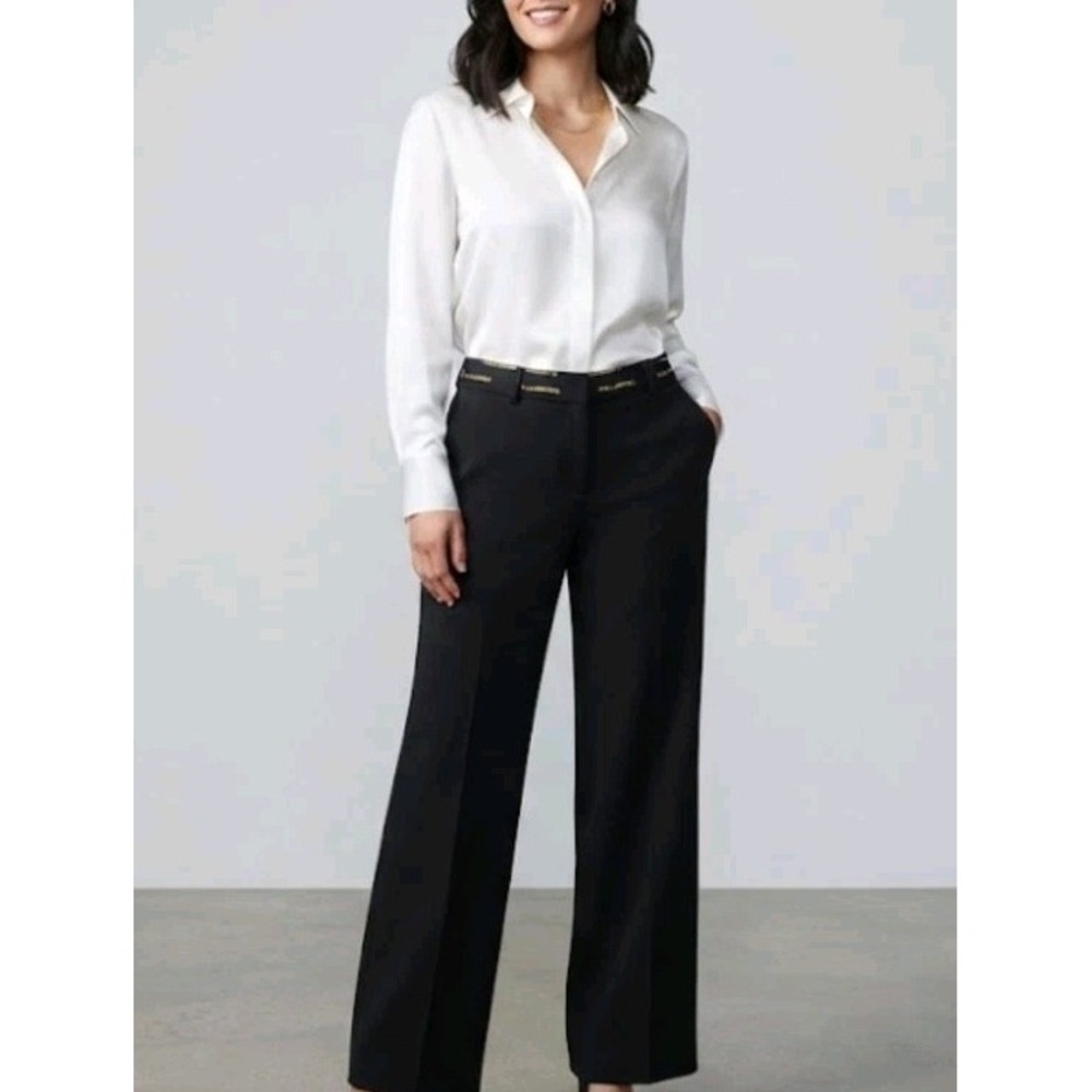 Karl Lagerfeld Paris Black Wide Leg Dress Pants Trousers Women's Size 14...